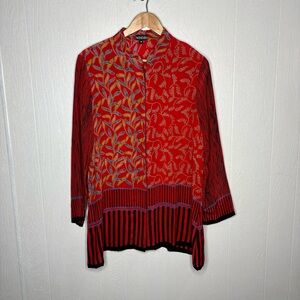 Harshita Red Button Down Silk Patten Blouse Size Medium
